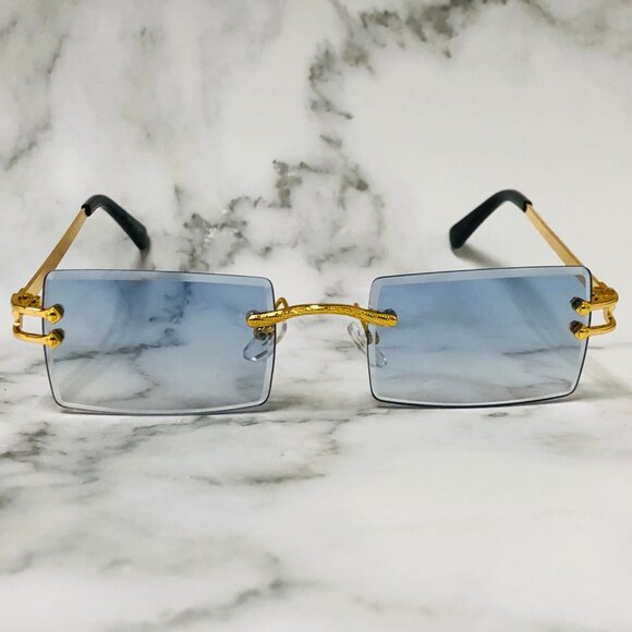 Men Sunglasses Hip Hop Gold Blue Lens‎ Fashion Retro Shades Rapper Lentes Gafas - Picture 4 of 5